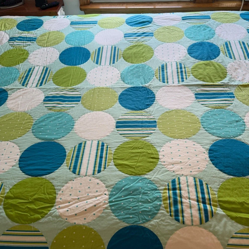 Full Queen Large Polka Dot Geometric Striped Cotton Quilt Kidcore Back to School